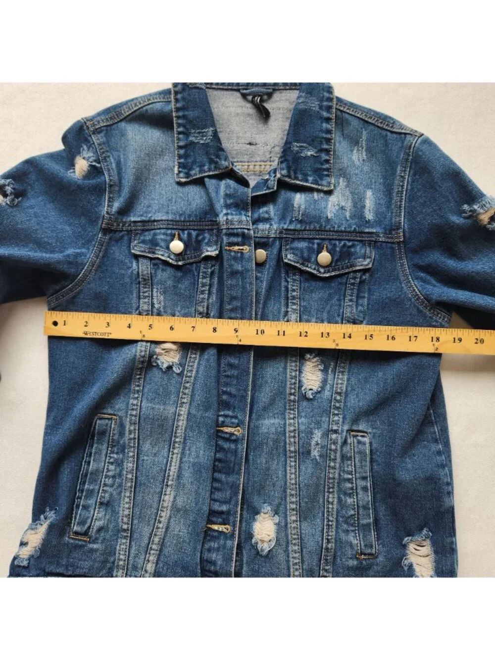 Distressed Denim Jacket Paris New York London Milano Oversized Glam Supermodel - Picture 12 of 13